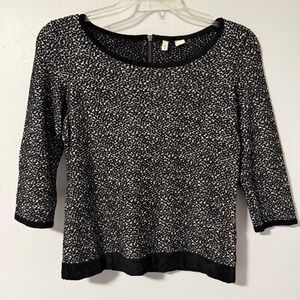 Moth Anthropologie Sweater Top Textured Black White 3/4 Sleeve Zipper‎ Women's M